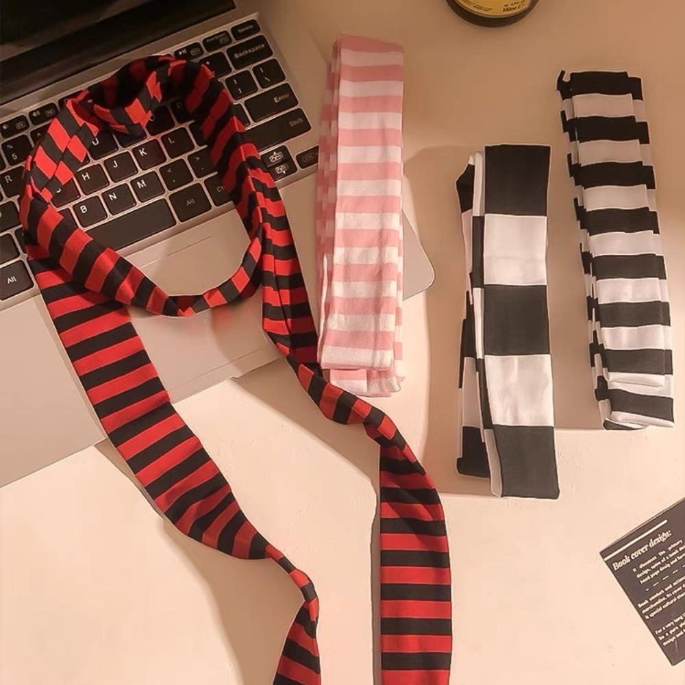 Women Harajuku Cotton Scarves Women's Striped Scarf Y2k Black Grey Stripe Long Scarves Decorative Neckerchief Casual Streetwear