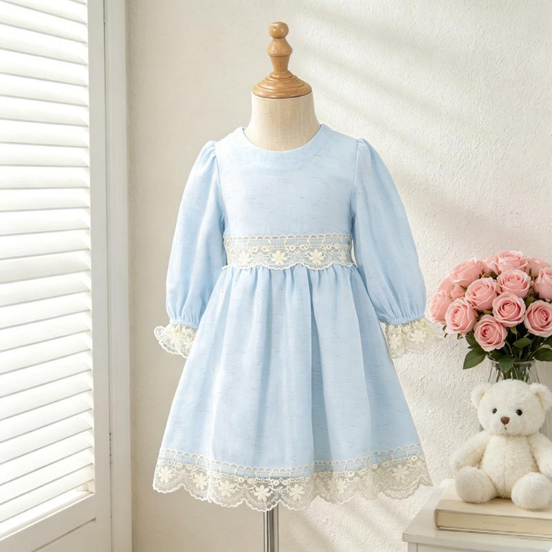 Mädchen Langarm Prinzessinnenstil Einfarbig A-Linien-Kleid