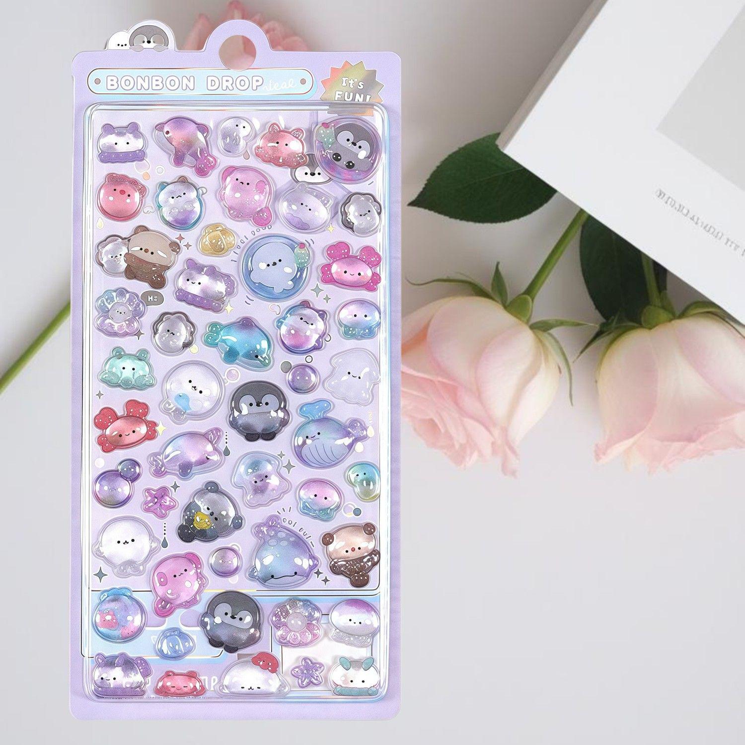 3D Cartoon Crystal Diamond Stickers for Kids - Cute Embossed Decorations for Girls 20*9.5