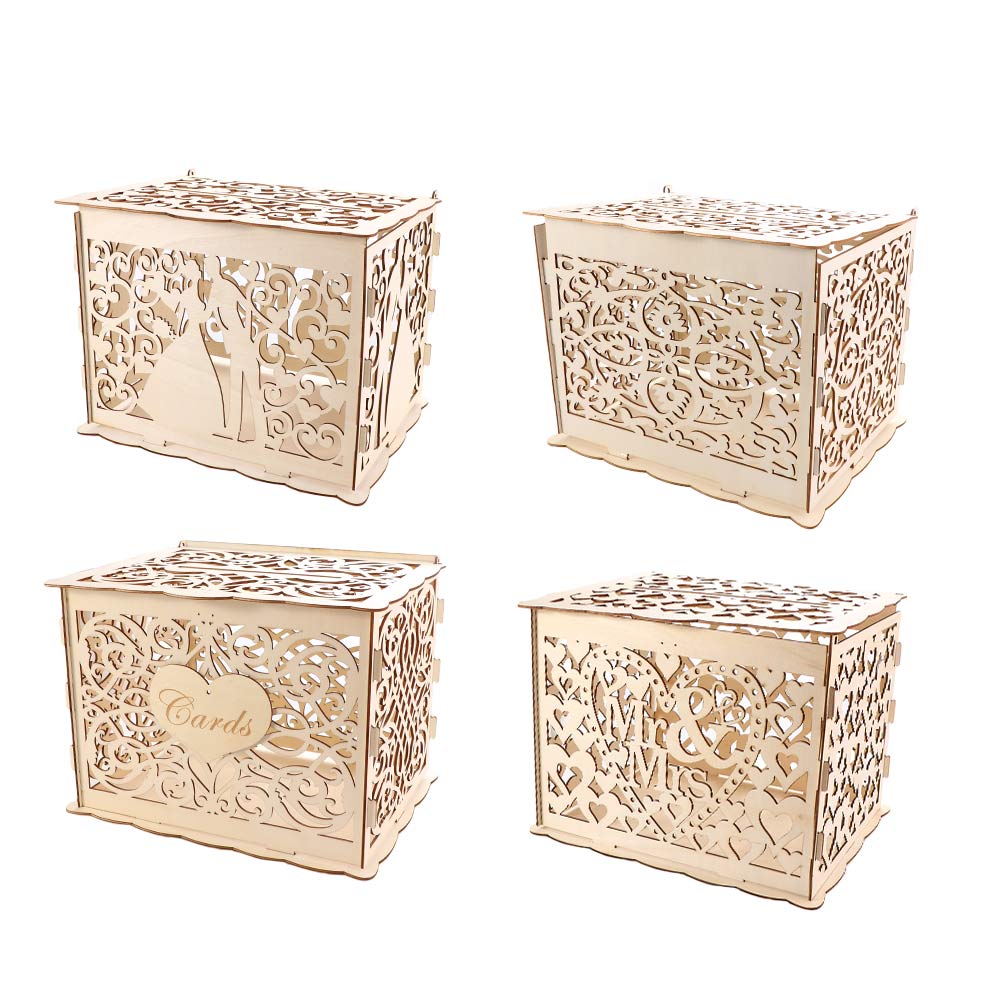 With Pattern Invitation Gift For Wedding Card Party Supplies Card Box Wedding Decoration Wooden Box