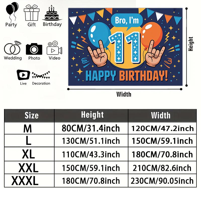 Red 11th Balloon Birthday Backdrop 1pc - Party Supplies