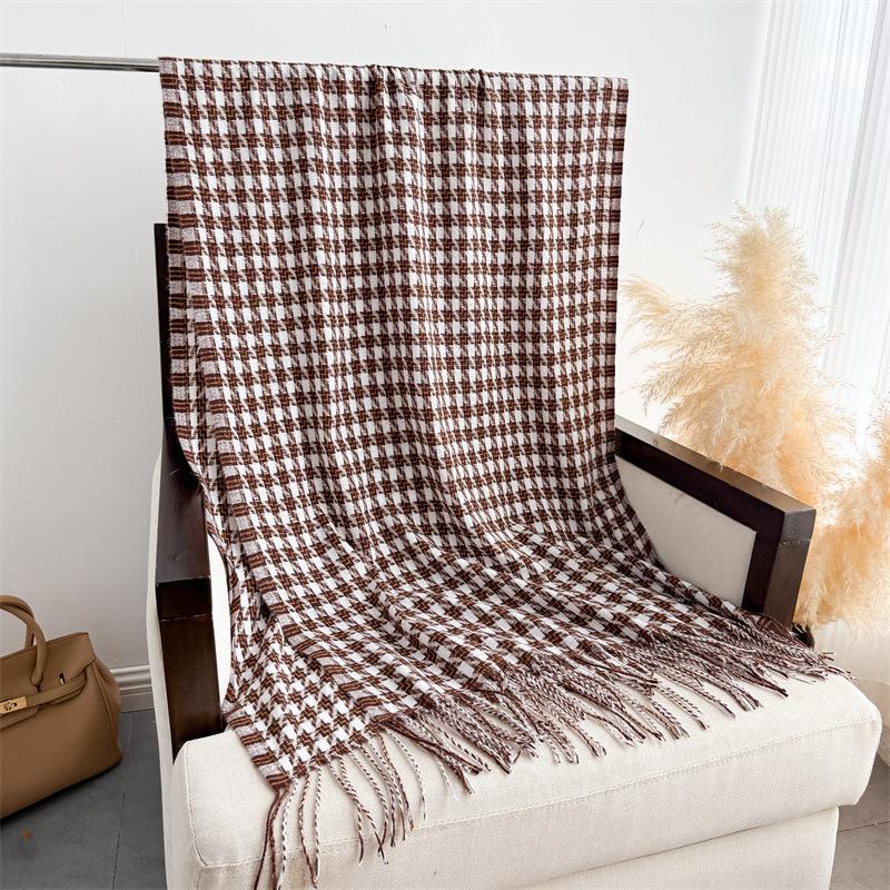 

2025 Роскошный узор «гусиная лапка», полосатый, зимний, теплый женский шарф, кашемировые шали, толстый шейный платок, хиджаб, обертывания, пашмина, фуляр 70x206cm