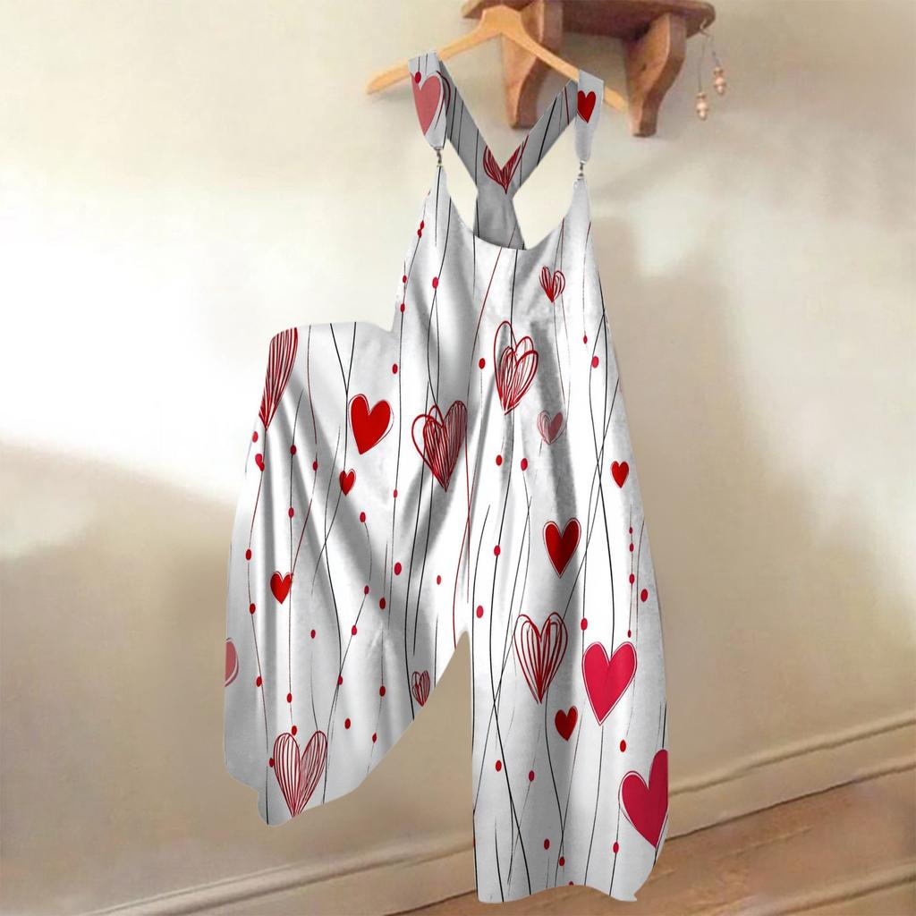 Sommer-Overall für Damen mit Valentinstags-Print im Vintage-Stil (Nicht verstellbarer Riemen)