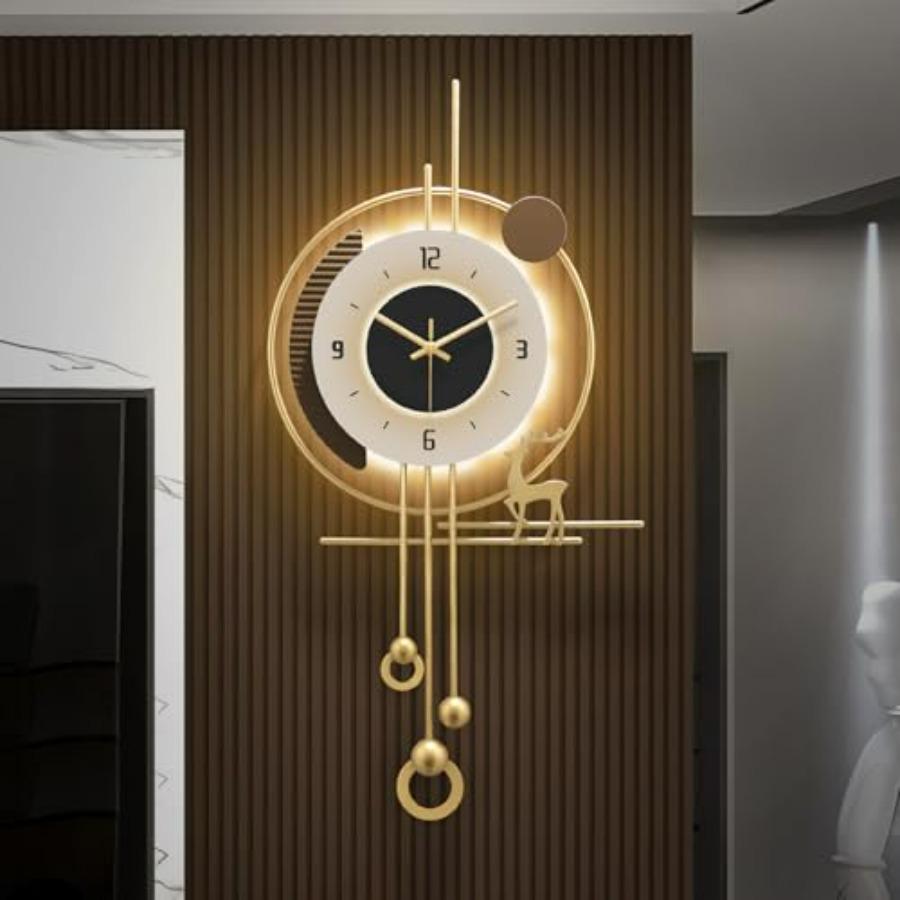 

Modern Large Gold Decorative Wall Clock Battery Operated Silent Clock with Light for Living Room Kitchen Entryway Bedroom Offic золотой