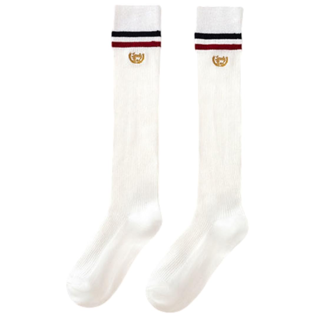 

Plus Nao High School Below the Stylish White 2 x Women s Socks, Socks, Knee, Lined, Emblem, - (Black Red)
