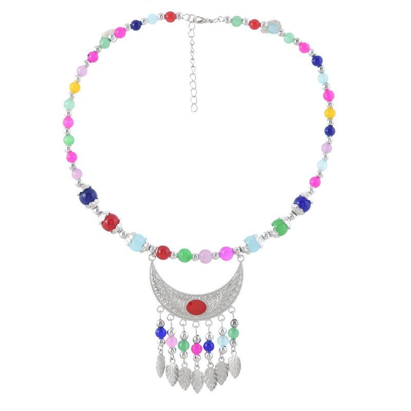 Glasierter Perlenfransenkragen Damen Halskette Retro Exotischer Stil Miao Stirnschmuck Augenbrauenanhänger Tibetischer Kopfschmuck