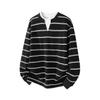 Men's American Retro Striped Faux Two-Piece Hoodie - Black Coffee Color, New with Tags