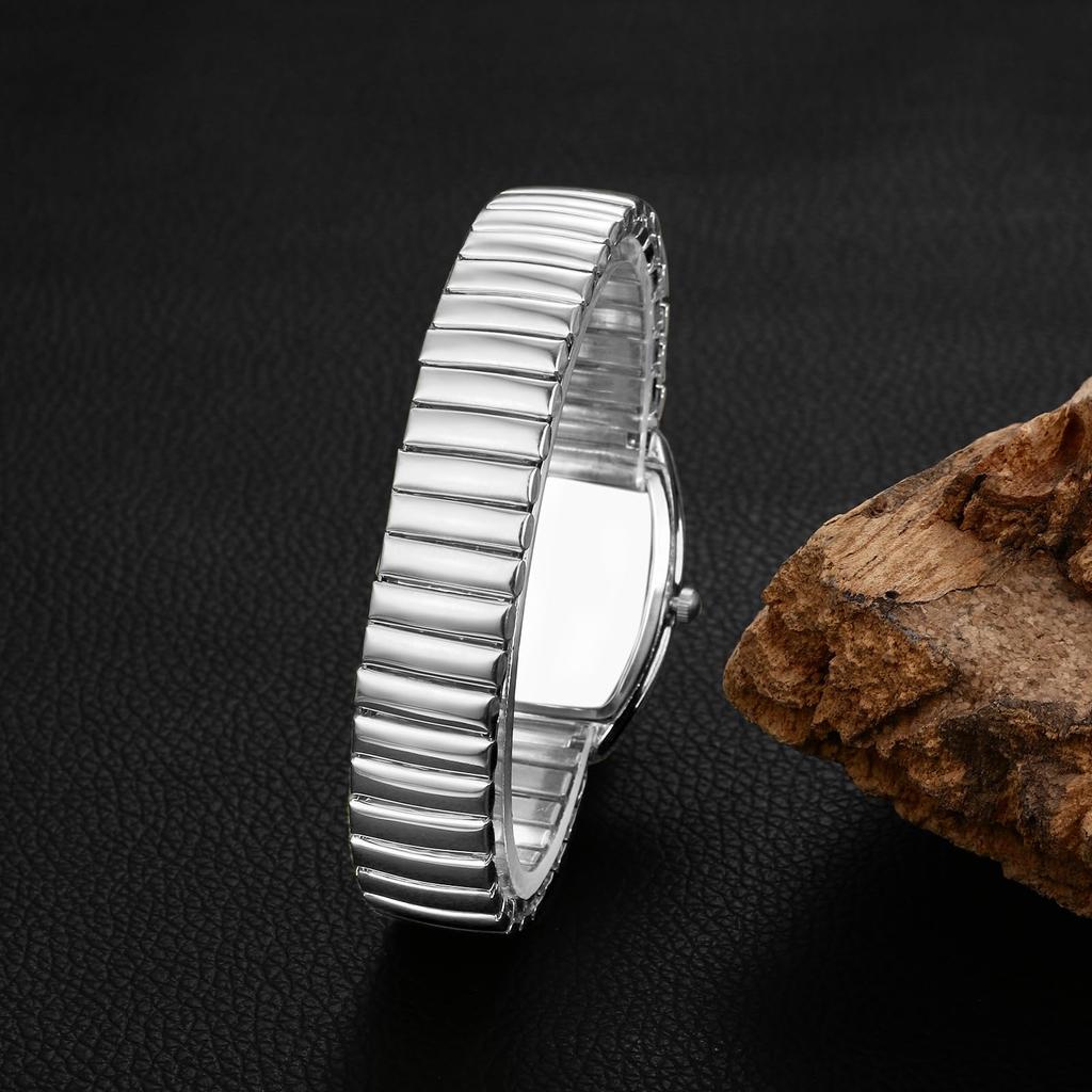 Edelstahl Römisches Alphabet Analoganzeige Quadratisches Design Wasserdicht Einfache Quarzuhr Verstellbare Länge Modeuhr Silber Perfektes Geschenk für Ihn