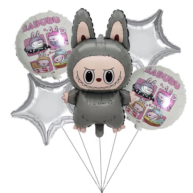 5 Pezzi Carino Cartone Animato Labubu Palloncino in Alluminio Decorazione Festa di Compleanno per Bambini Baby Shower Giocattolo Gonfiabile