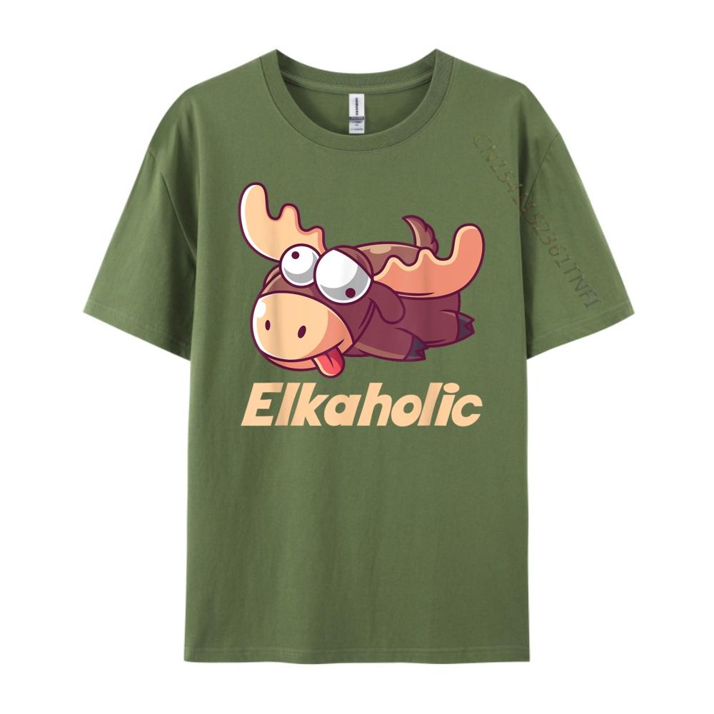 Elkaholic Alcoholic Shirt For Men Black Graphic T Shirts High Quality Mens TShirt