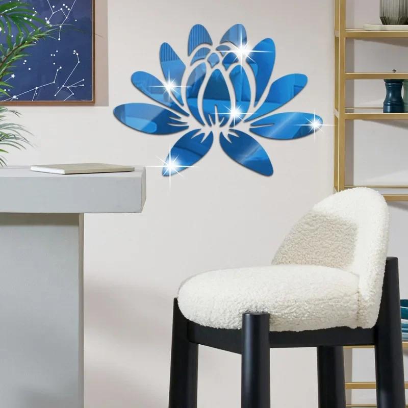 3D Mirror Wall Sticker Lotus Flower Removable Acrylic Art Mural Decal Stickers For Living Room Bedroom Home Decorations