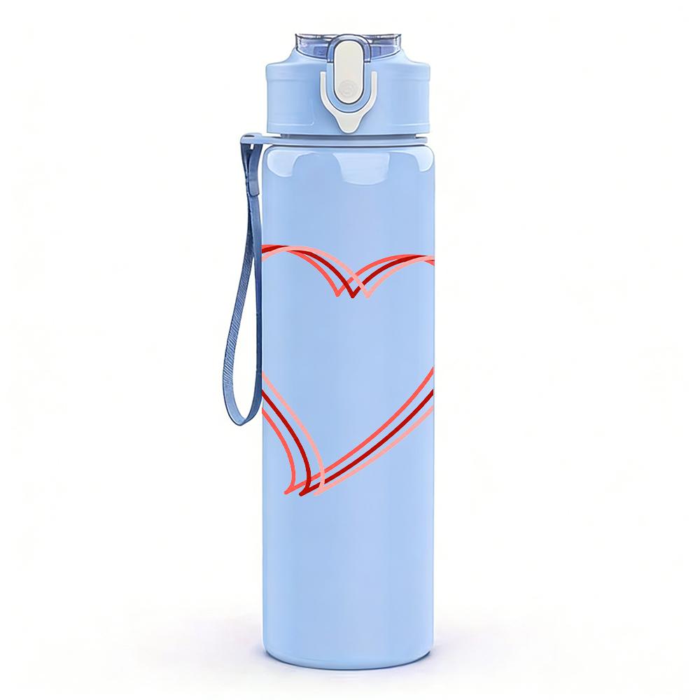 1PC Simple Red Line Heart Graphic,750ml Color Plastic Sports Water Bottle,Leakproof Flip Straw Lid,Suitable for Sports Office Home Use