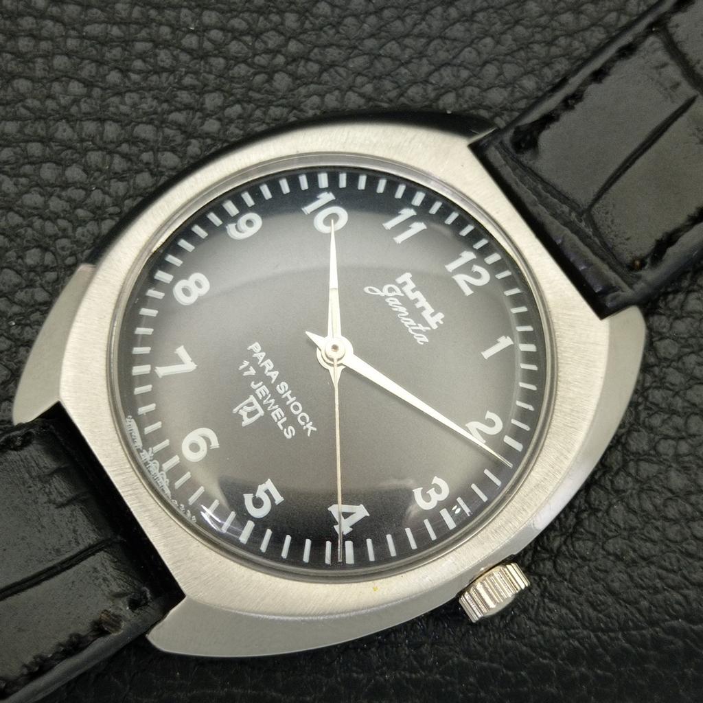 VINTAGE HMT JANATA HAND-WINDING INDIAN MENS BLACK COLOR DIAL WATCH a702052-5 R208-a702052