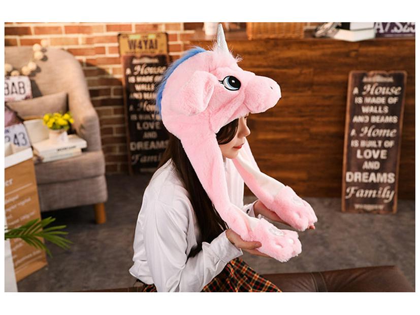 Adorable Unicorn Plush Hat with Moving Ears - Cute Pony Headgear for Kids & Adults