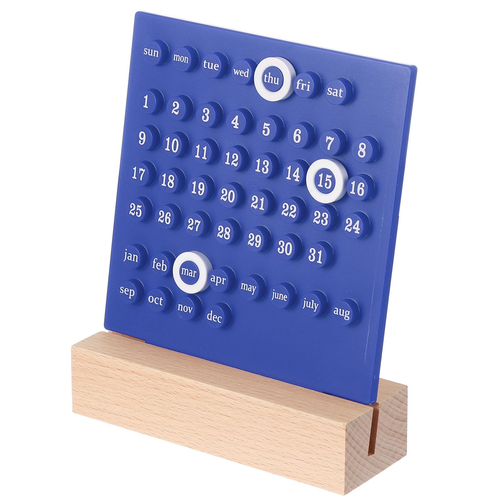 Wood Desk Perpetual Calendar Acrylic Wooden Base Handmade DIY Calendar Stand Wooden Month Week Date Display Office Decoration синий