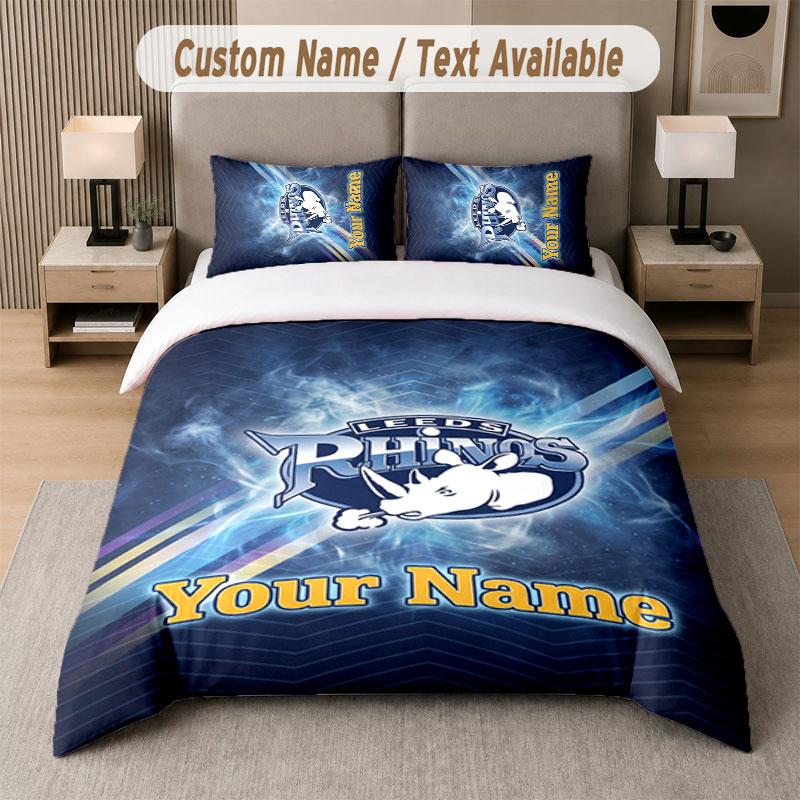 Custom Bedding Set Leeds Rhinos Pattern, Print Name Text 1 Duvet Cover Plus 2 Pillowcases Home Textile