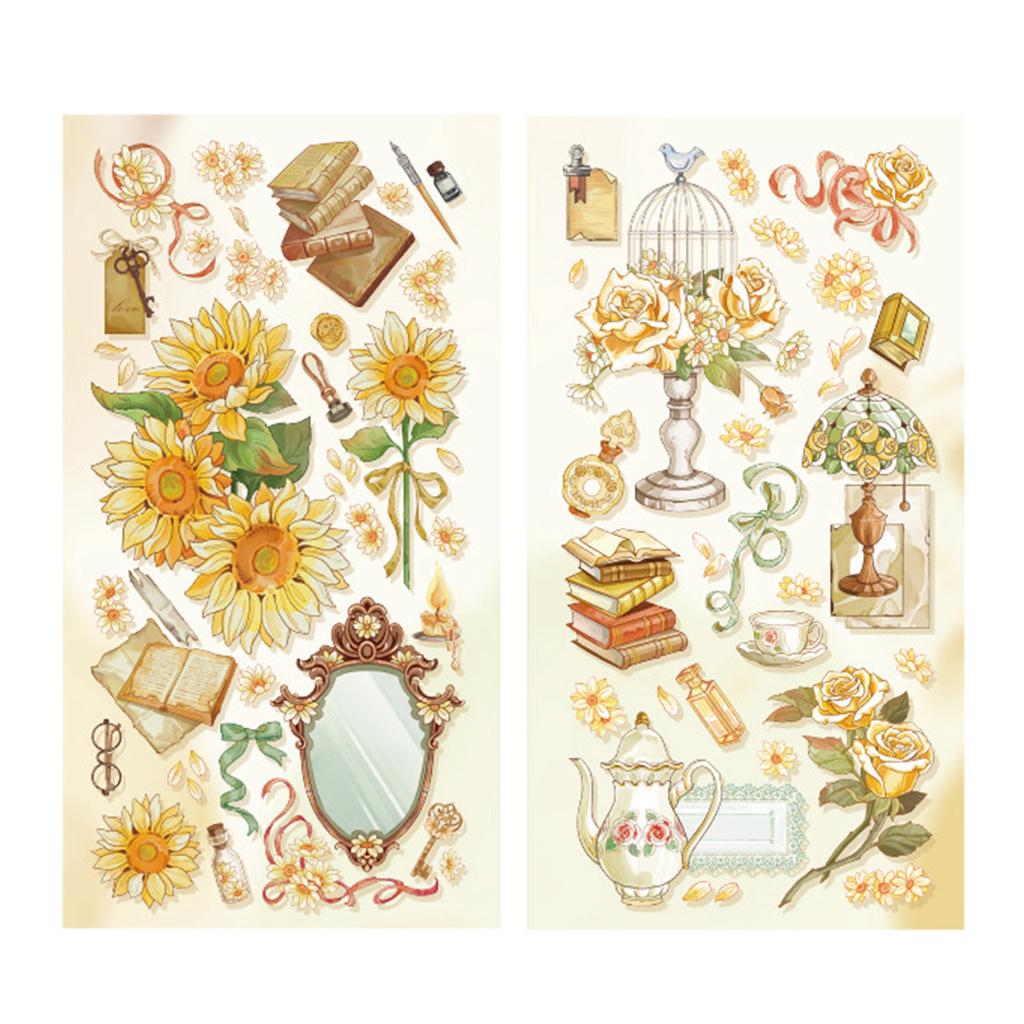 2PCS Vintage Scrapbook Stickers Flowers Gilding Processing Paper Easy Apply Long Lasting Aesthetic