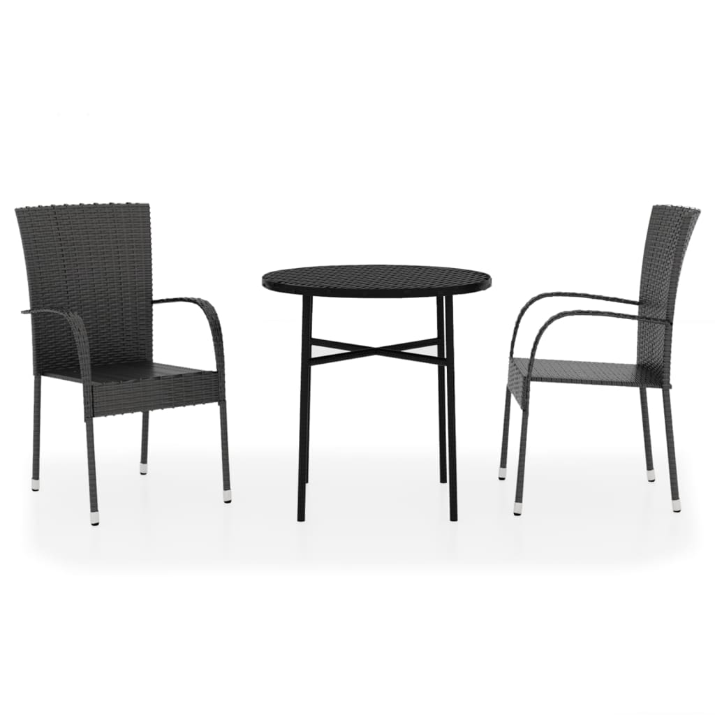 3 Piece Outdoor Dining Set Black Poly Rattan