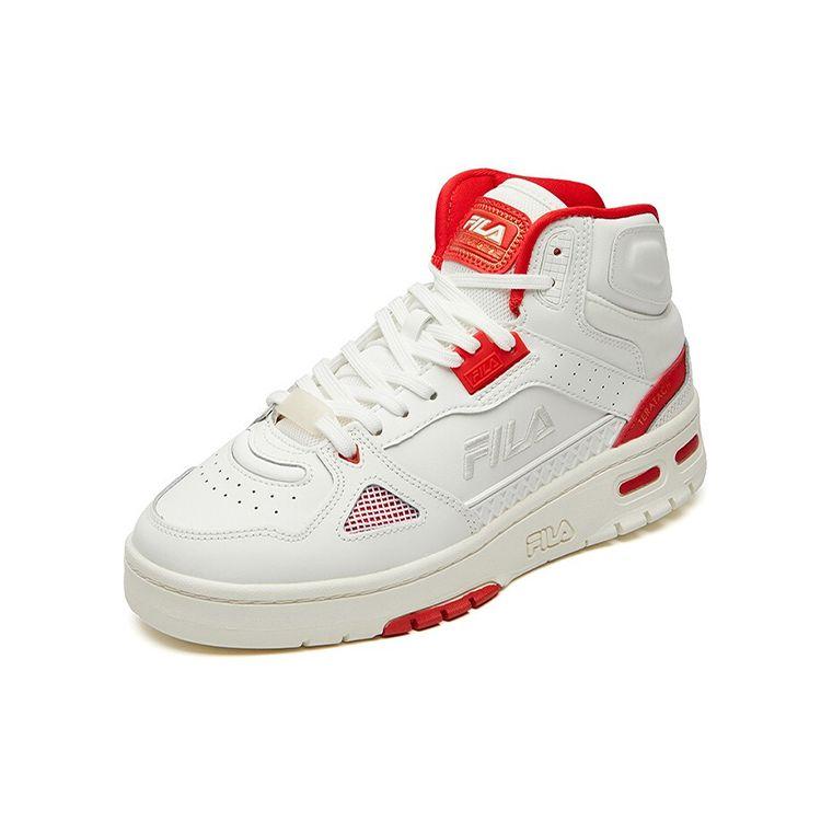 Fila Teratach 600 Tela Cuero Sintético Cómodo Versátil Zapatillas de Baloncesto Retro de Caña Alta Mujer Zapatilla Blanca Roja F12W111211FWR