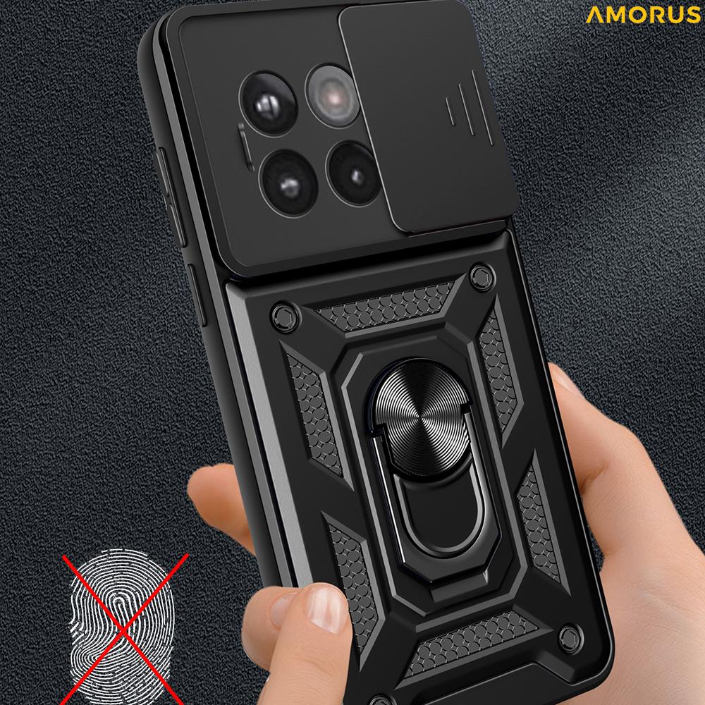AMORUS Kickstand Case for OnePlus 13R 5G/Ace 5 5G/Ace 5 Pro 5G PC+TPU Phone Cover with Camera Lens Slider