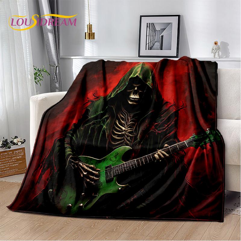 Skull Electric Guitar Classical Guitar Blanket,Soft Throw Blanket for Home Bedroom Bed Sofa Picnic Travel Office Cover Kids Gift