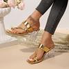 Large-sized Shoes Perforated High-heeled Flip-flops and Thick-heeled Sandals