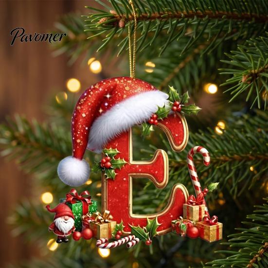 Christmas Tree Decoration 26 Pcs Letters Ornaments, A-Z Alphabet Acrylic Hanging Decorations Decoration, Personalized Initial Pendant with Santa