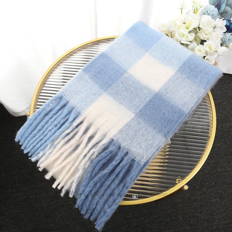 Men's and Women's Autumn and Winter Scarf Fashionable Warm Rainbow Plaid Shawl Tassel Thickened Mohair Scarf