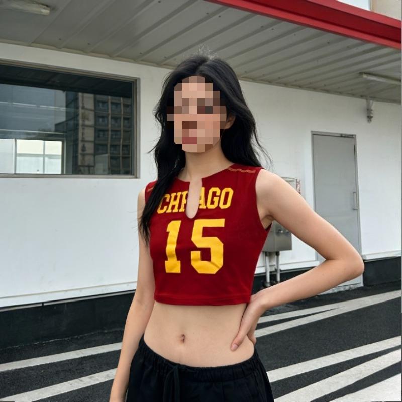 Y2K ausgeschnitten rot personalisiert digital bedruckt ärmellos Sport Damen Weste