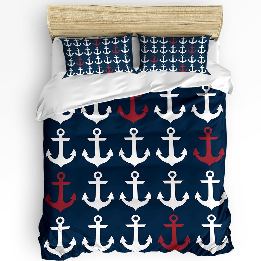 Nautical Ocean Anchor Dark Blue Duvet Cover With Pillow Case Custom 3pcs Bedding Set Quilt Cover Double Bed Home Textile