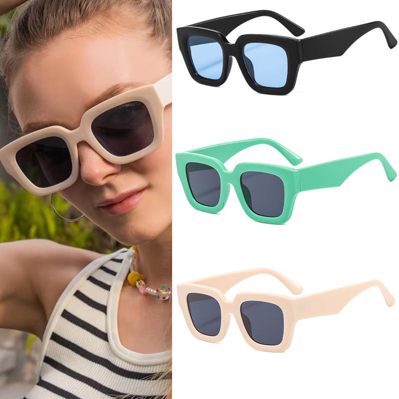 3Pcs Square Outdoor Shade Sunglasses Female Classics Large Border Frame Goggles Simple Style Broad Leg Sun Glasses Uv400 Unisex