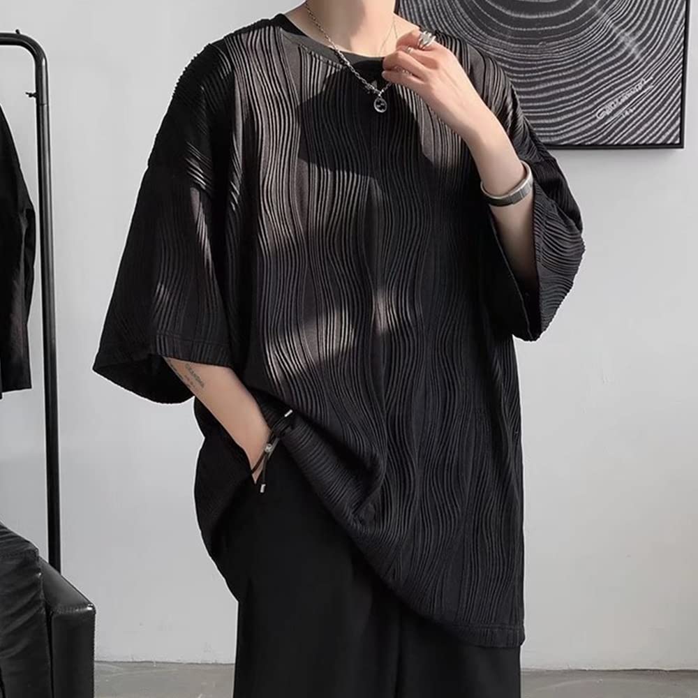 Summer Short Loose Large Big Round Soft to the [foveitaa] Clothes, Men's T-Shirt, Sleeve, Fit, Size, T, 5/8 Sleeve, Cool, Plain, Popular, Casual,