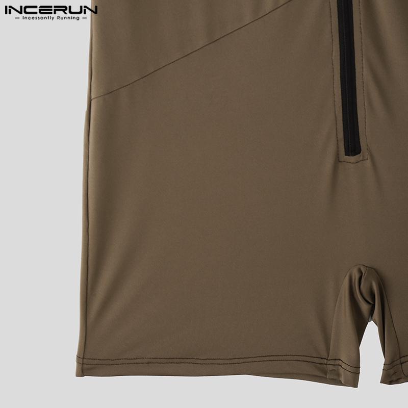 INCERUN Combinaisons Rompers Sous-vêtements Vêtements d'intérieur pour Hommes à Manches Courtes avec Fermeture Éclair et Coutures