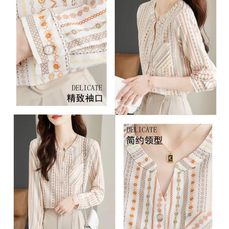 Spring New V-neck Long Sleeve Fashion Shirt Women High Street Casual Loose Printing Button Cardigan Vintage Elegant Tops
