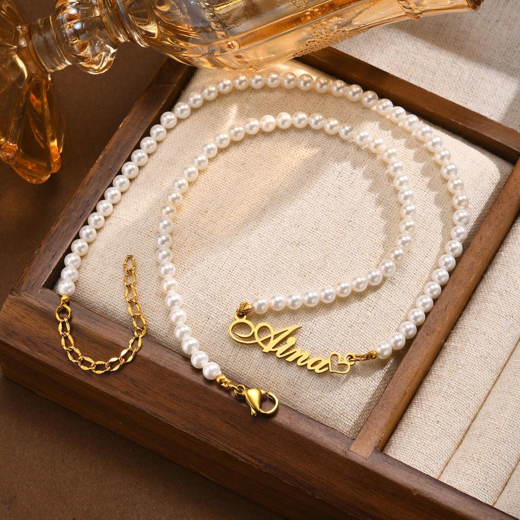 Customized Name Imitation Pearl Necklace with Various Fonts for Women, Personalized Necklace for Mom and Her,Exquisite Jewelry