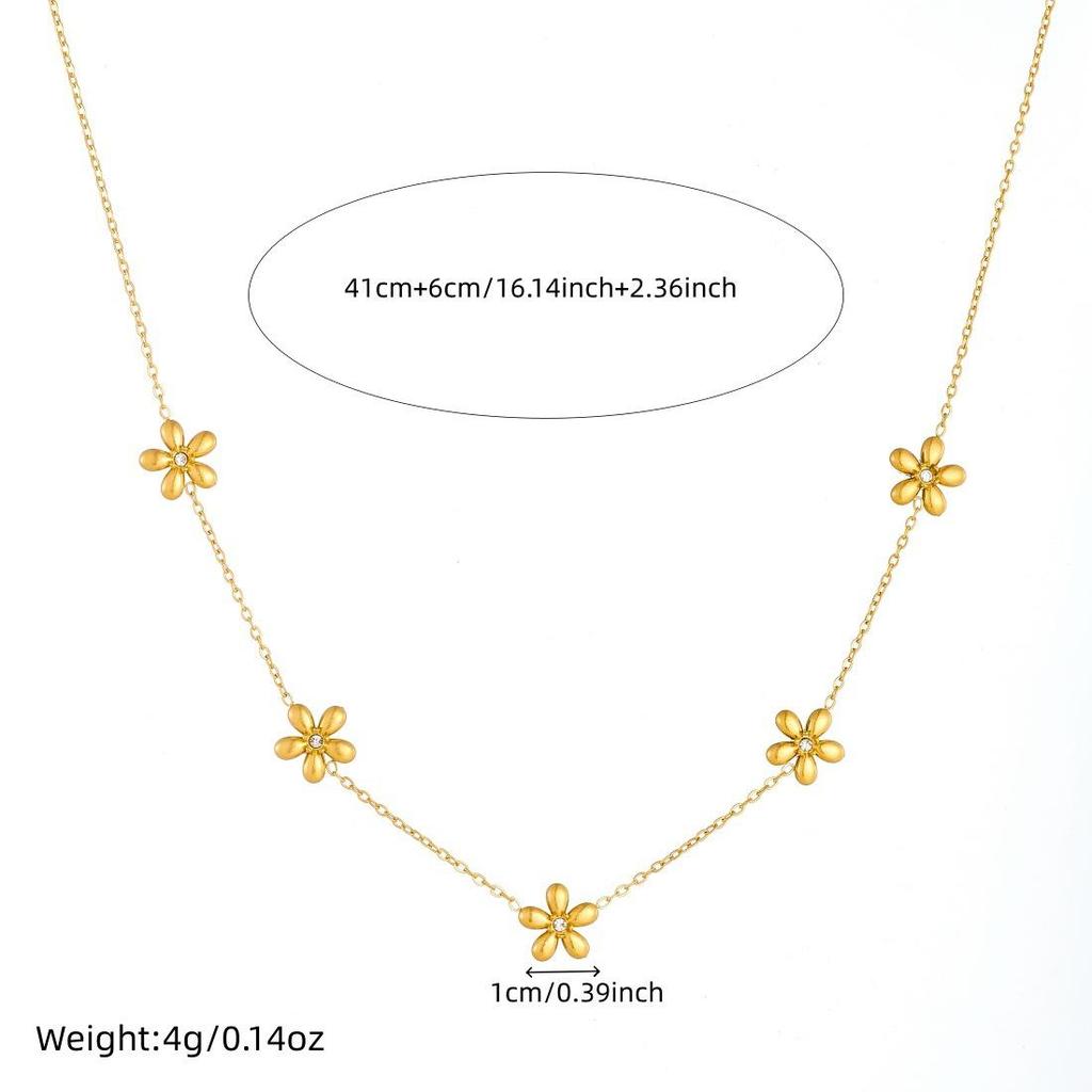 Trendy Gold-Plated Flower Pendant Necklace Set with Diamond Inlay