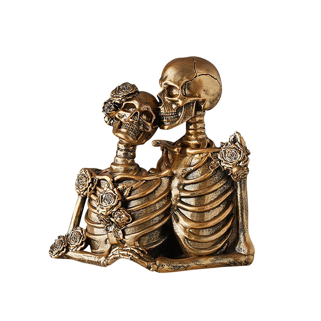 Golden And White  Rose Statue, Unique Couple Adult Model, Vintage Resin Collection, Halloween Party Decoration