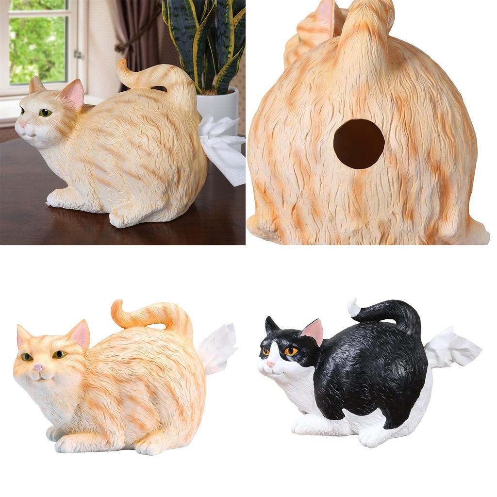 Kedi Poposu Doku Tutucu - Turuncu Kedi Kare Mendil Kapağı - Sevimli Banyo Aksesuarları - Reçineli Doku Dispenseri