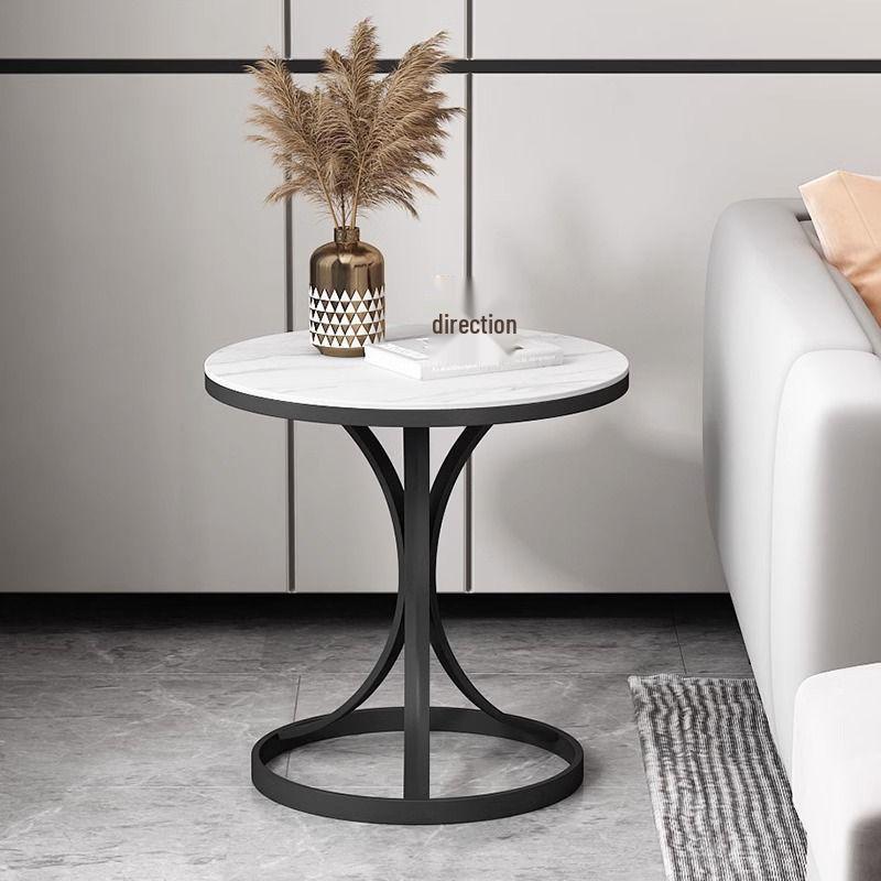 Elegant Sintered Stone Side Table - Marble Look, Small & Movable for Living Room or Balcony