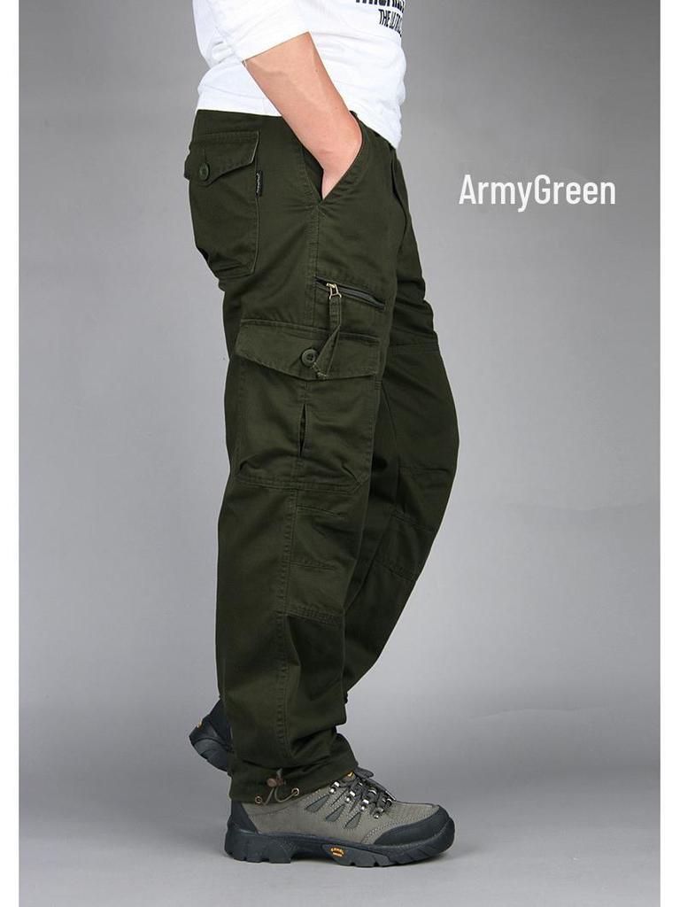 Men's Multi-pocket Cotton Cargo Pants: Spring/Autumn Loose Fit