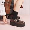 Augustine loafers women's 2025 new summer platform brown retro British style small leather shoes Doudou single shoes