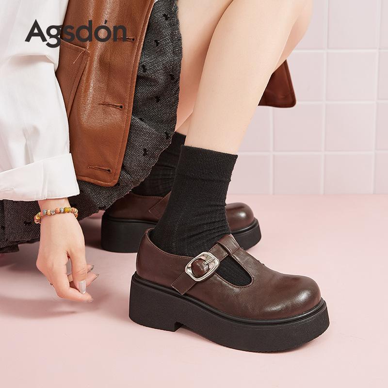 Augustine loafers women's 2025 new summer platform brown retro British style small leather shoes Doudou single shoes