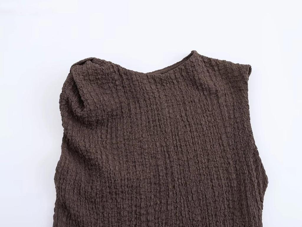 Women's Sleeveless Pleated Vintage Dress - Slim Fit Casual Style