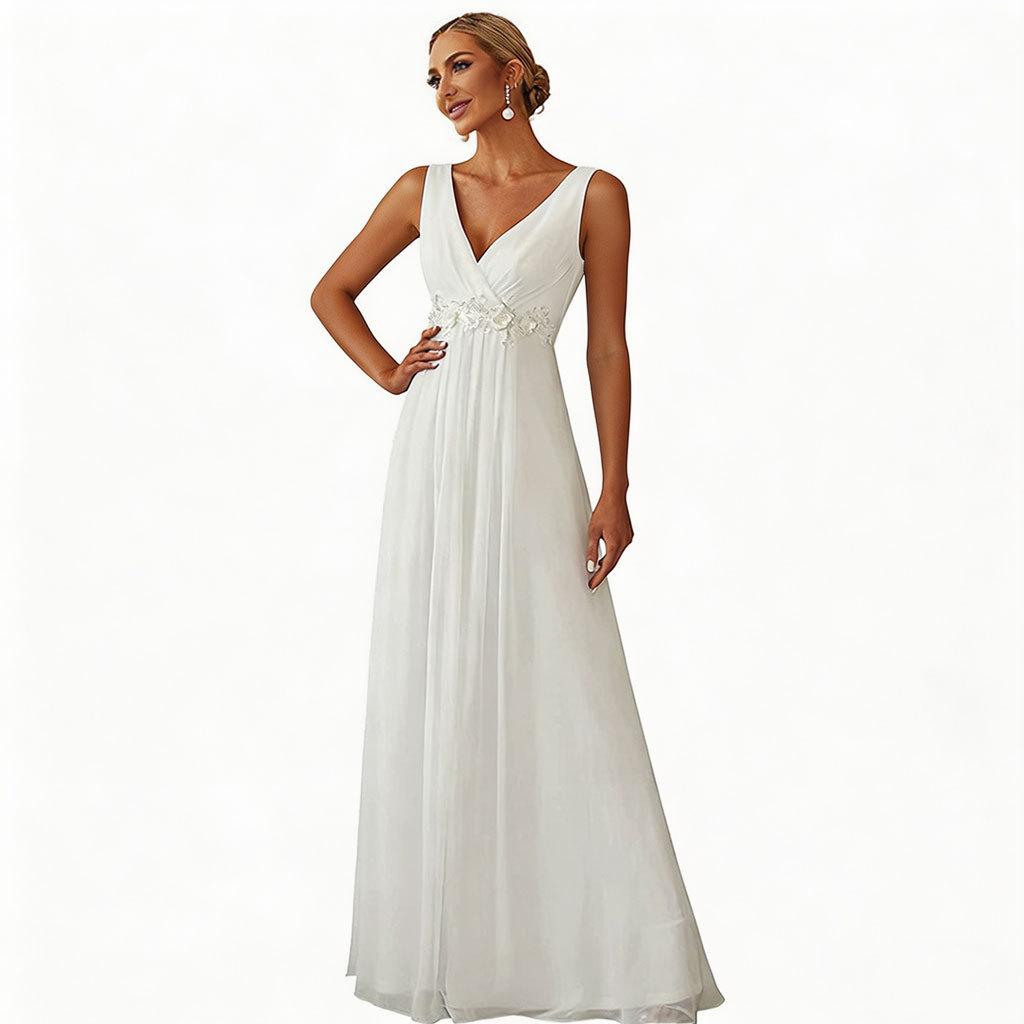 European and American Cross-border Women's Clothing Amazon eBay Dress Banquet V-neck Long Dress Evening Dress Waist Celebrity Style