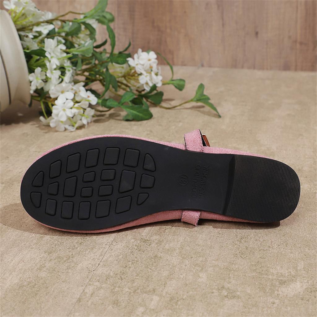 Women Plus Size Mary Jane Slip On Half Back Flat Shoes with Adjustable Strap for Casual and Indoor Use