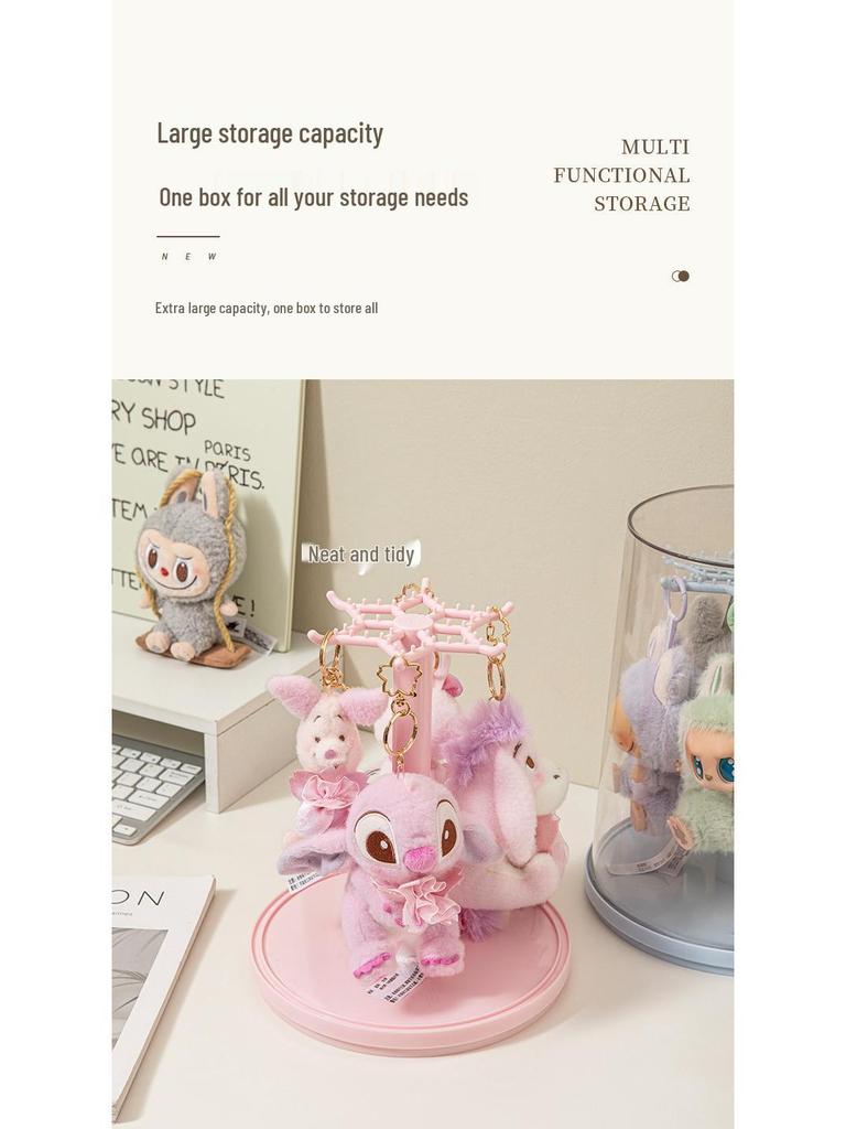Rotating Labubu Plush Doll Display Box & Charm Stand