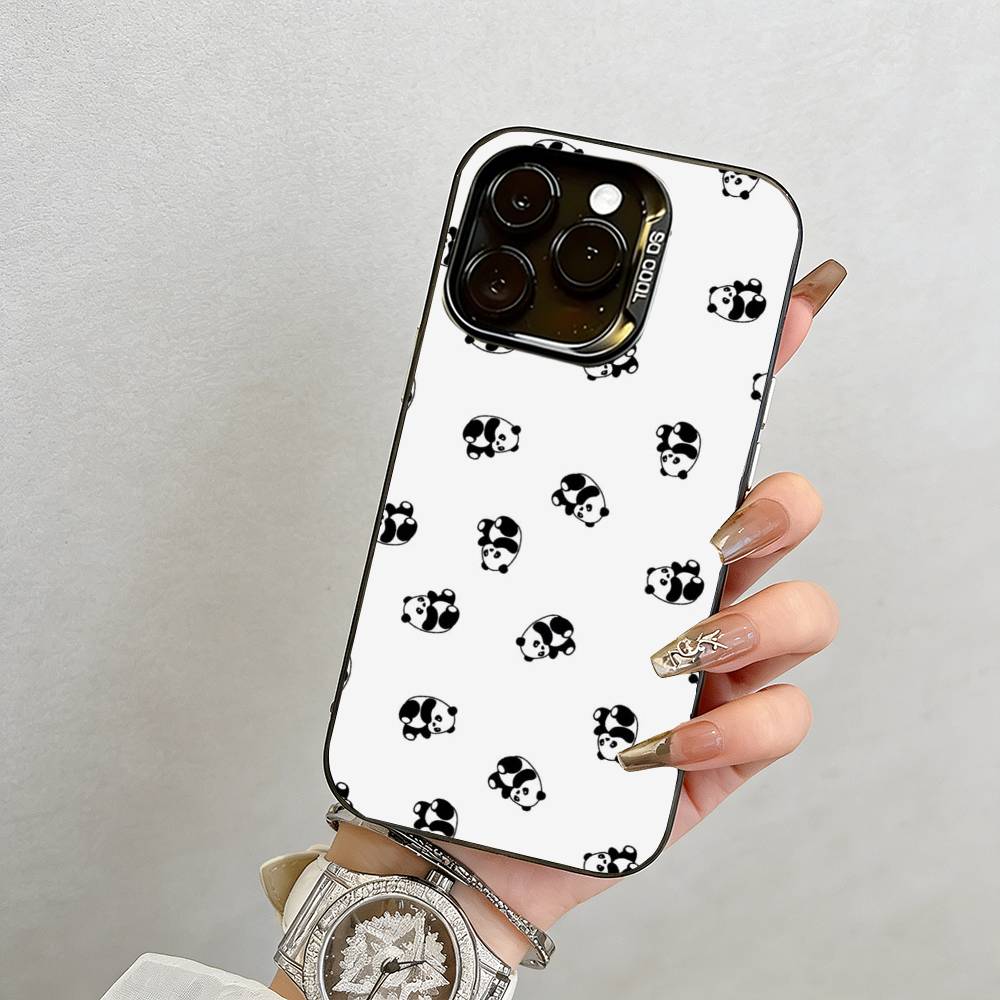 Chibi Panda Phone Case For iPhone 17,16,15,14,13,12,11 Plus,Pro Max,XS,Colored Silver Plated Inside Cover iPhone12
