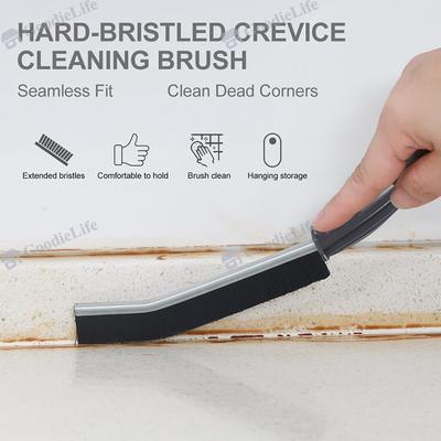 Hard Bristle Crevice Cleaning Brush-Grout&Gap Crevice Brush for Window Tracks,Bathroom Corners,Kitchen Sink-Ergonomic Curved Handle