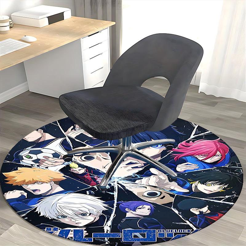 1pc Blue Lock Anime Design Round Carpet - Office Chair Mat, Non-Slip Rug for Home Decor, Suitable for All Seasons, Gaming Room Decoration.K092