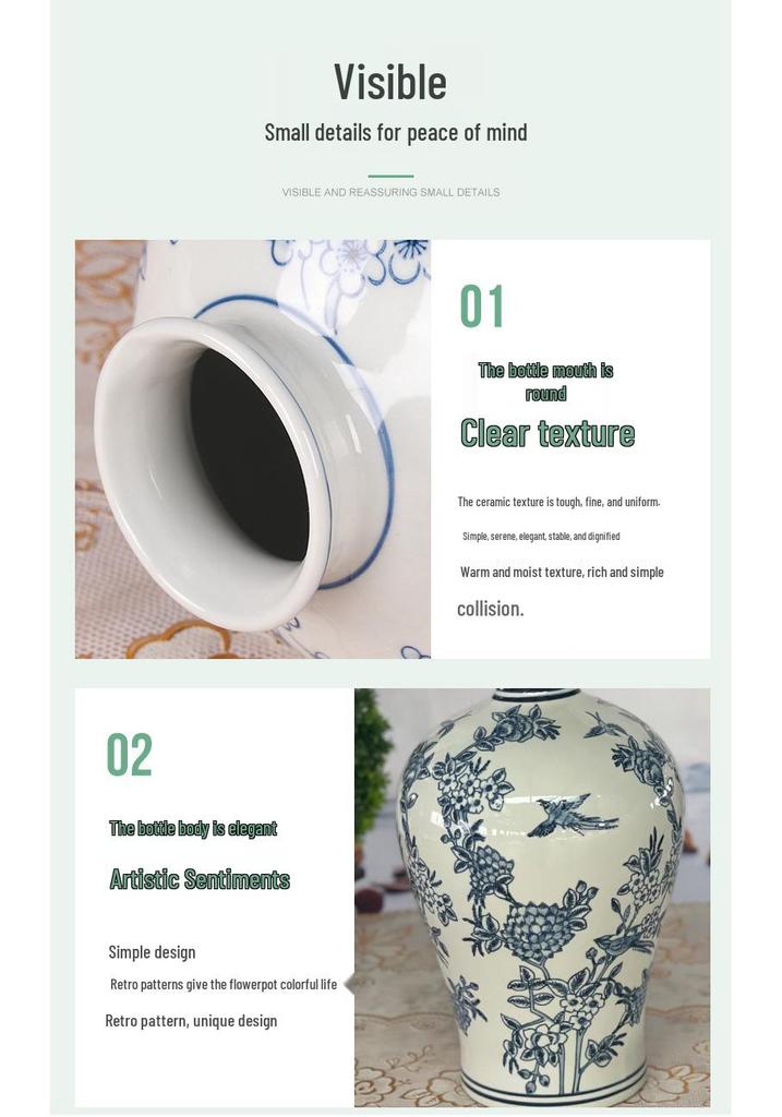 High-End Blue and White Chinese Porcelain Vase - Decorative Living Room Craftsmanship Gift